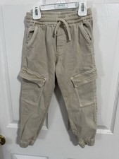 ZARA Kids Girls Cotton Khaki Cargo Jogger Pants - Elastic Waist, Size 6 116cm