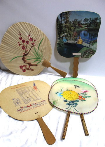 Lot of 5 Vintage Hand Held Fans  ~ 2 Advertising & 3 Oriental Design