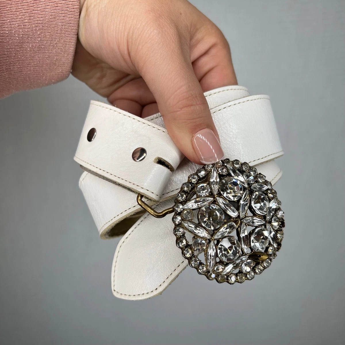 Fox\'s White and Silver Embellished Belt O/S Blanc Swarovski Belt – Capsule NYC main image 3