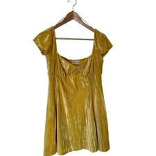 Urban Outfitters Mini Dress Womens Large Yellow Excellent Crushed Velvet Flutter
