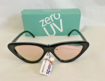 NWT ZeroUV Women Black Cat-eye Sunglasses Mirrored Lenses Spectrum Coating UV400