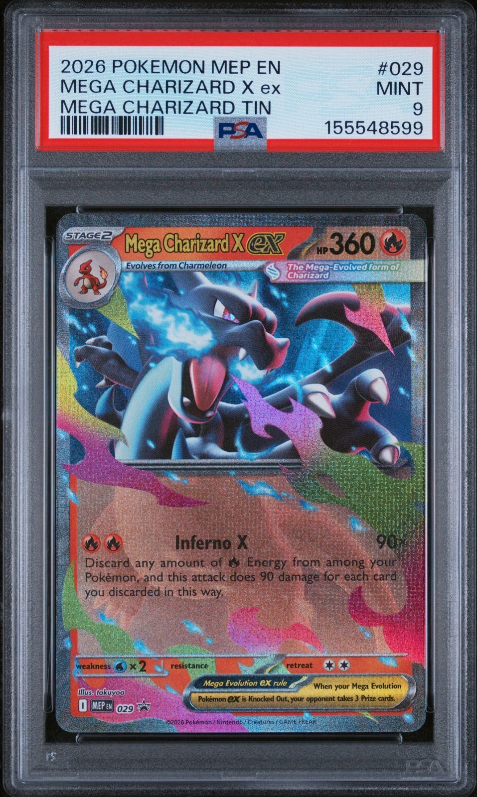 Mega Charizard X ex 2026 MEP Mega Charizard Tin #029 PSA MINT 9 view 1