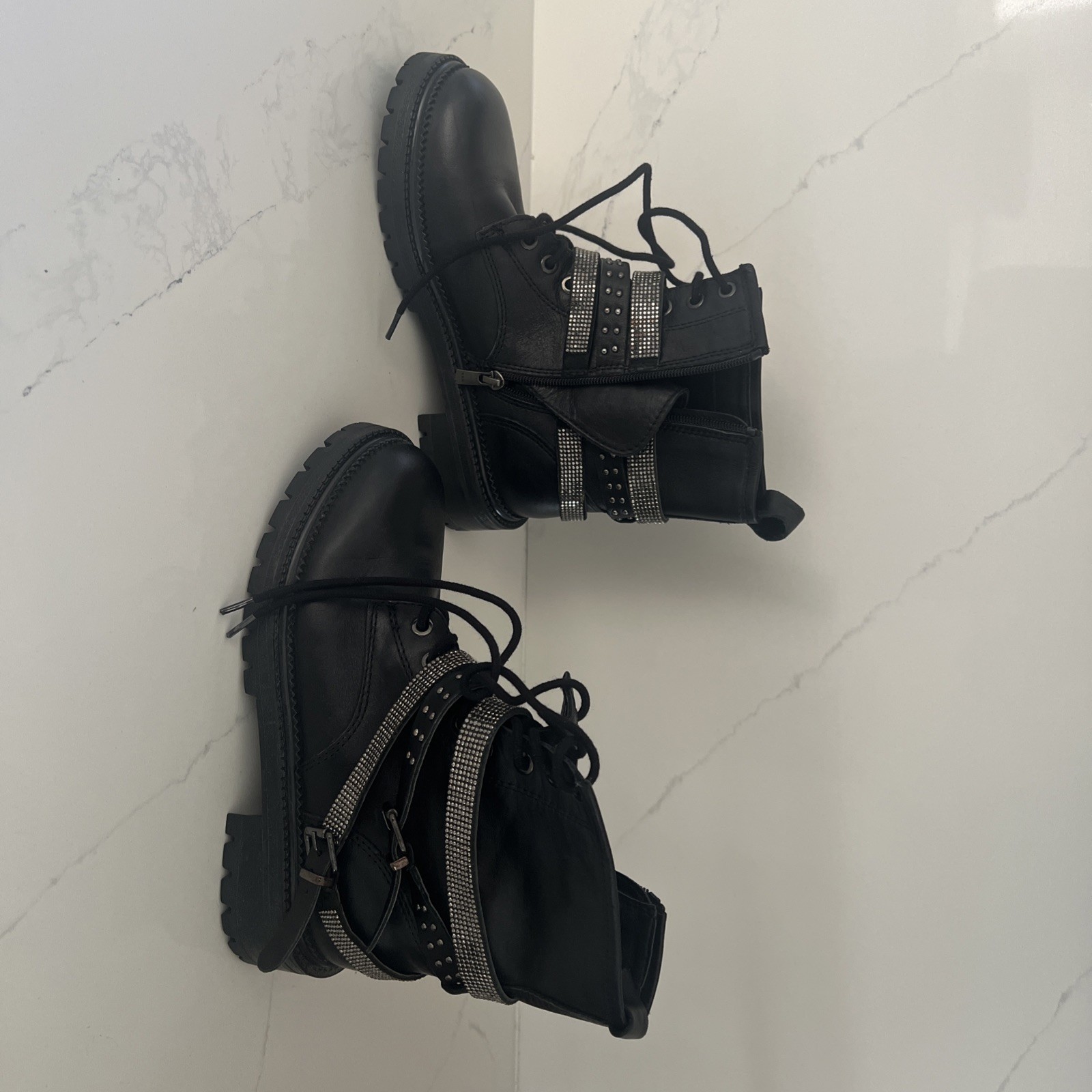 SAOLA STIVALETTI STEVE MADDEN GIRLS J CAPTAIN STRASS SUOLA AD ALETTA CON CHIUSURA ZIP 6 5M