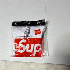 Hanes x Supreme Men s White/Red Cushioned Crew Socks Logo Pattern 6-12 4-Pack