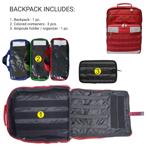 20L First Aid Medical Backpack, Red EMT Bag, Empty, Removable Pouches, MOLLE