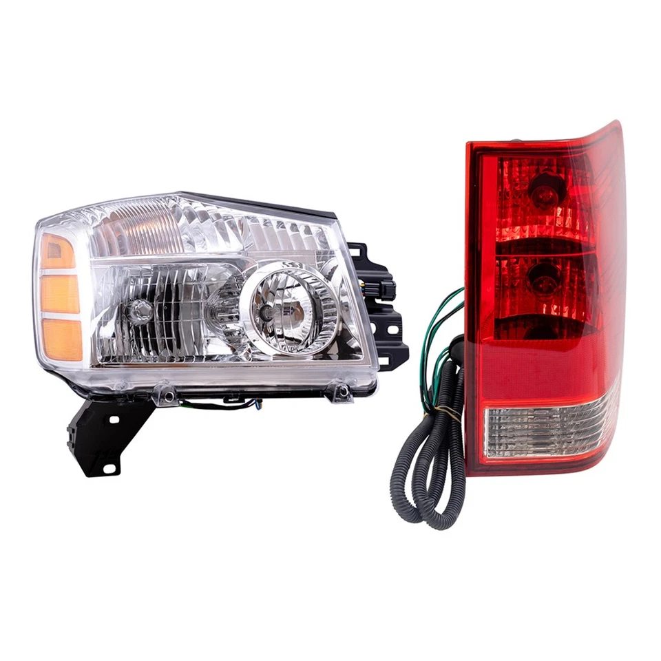 Headlights for 2004-2007 Nissan Titan w/out Utility Bed 4 Pc Set w/ Tail Lights - Imagem 2 de 4