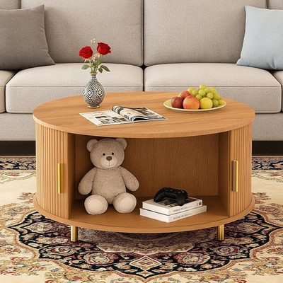 Round Coffee Table 31.5'' Mid Century Modern Coffee Table W/ 360° Sliding Tambour