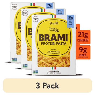 (3 pack) Brami Fusilli High Protein Pasta, 21g Protein, High Fiber,12 oz Box 