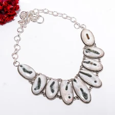 Moss Agate - India 925 Sterling Silver Necklace Adjustable 21-23" 17.99" N11721