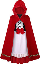 Little Red Riding Hood Costume Kids Fairytale Dress with Cloak Pron Book Charact