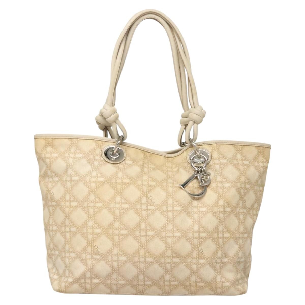 Dior Cannage Lady Beige Canvas Tote Bag 100% Authentic Luxury