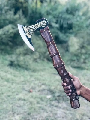 Custom Handmade Carbon Steel Viking Axe Outdoor Camping Hunting Tool with Sheath
