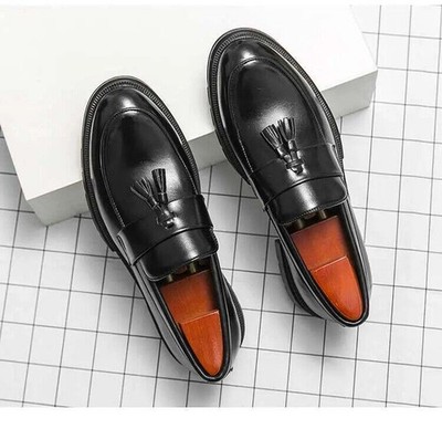 Men's Dress Casual Party Tassel Faux Leather Lace Up Round Toe Low Heel Shoes SZ