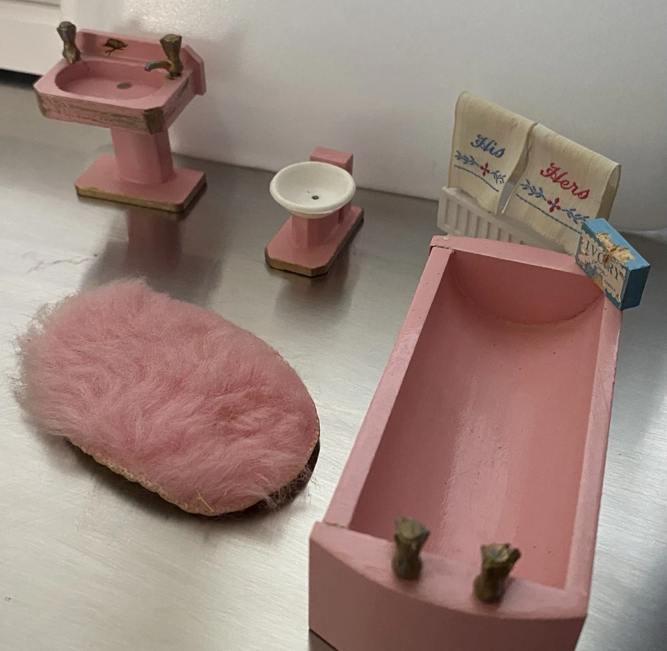 Lundby 1970s Vintage Dollhouse Bathroom Set Pink Rare - Image 2 of 4