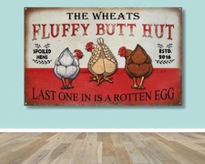 Personalized Chicken Metal Sign Custom Name Monogram Fluffy Butt Hut Coop Decor