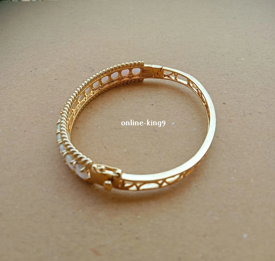 5Ct Simulated Fire Opal Women's Wedding Bangle Bracelet 14k Yellow Gold Plated - Image 3 of 4