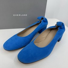Everlane Italian Suede Day Heel Brilliant Blue 9 Women's Elastic Back Comfort