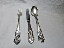 Vintage 3 pc. Silverplate Youth Set Embossed Nursery Rhymes Berndorf Austria