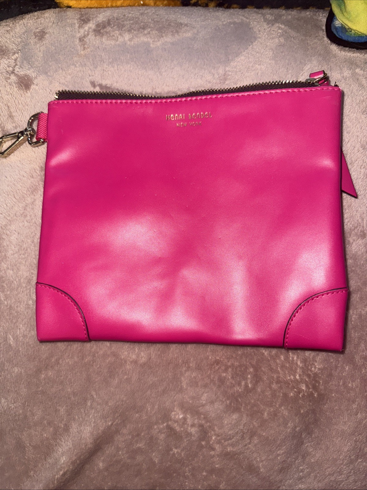 Henri Bendel New York Women's Pink Leather Cosmetic Bag/Small Clutch ￼