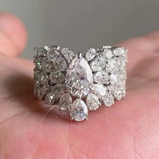 Wedding Band Ring Water Drop Zircon Prong Set...