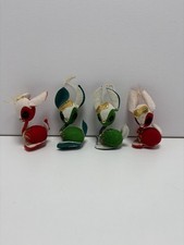 Set Of 4 Mid Century Green White Red Felt Flocked Deer Christmas Ornament Japan