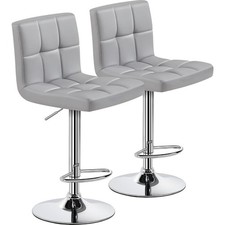 Adjustable PU Leather Bar Stools Set of 2 with Backrest and Footrest Modern