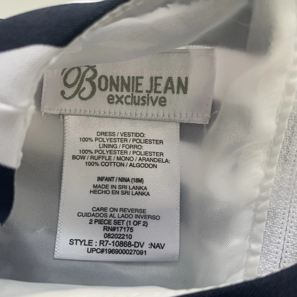 Vestido Bonnie Jean 18 Meses Azul Blanco Rayas Marinero Náutico Bebé Niña Foto 2 de 3
