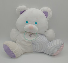 Vintage Fisher Price Puffalump Bear Purple Stripe White Rattle Plush 1991