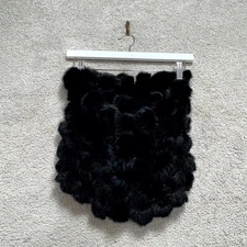 Adrienne Landau Rabbit Genuine Fur Pom Pom Infinity Scarf Women's Black One Size