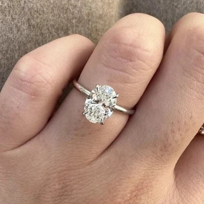 2 Ct Oval-Cut Natural Diamond Solitaire Wedding Ring 14k White Gold Size 6 7 8 9