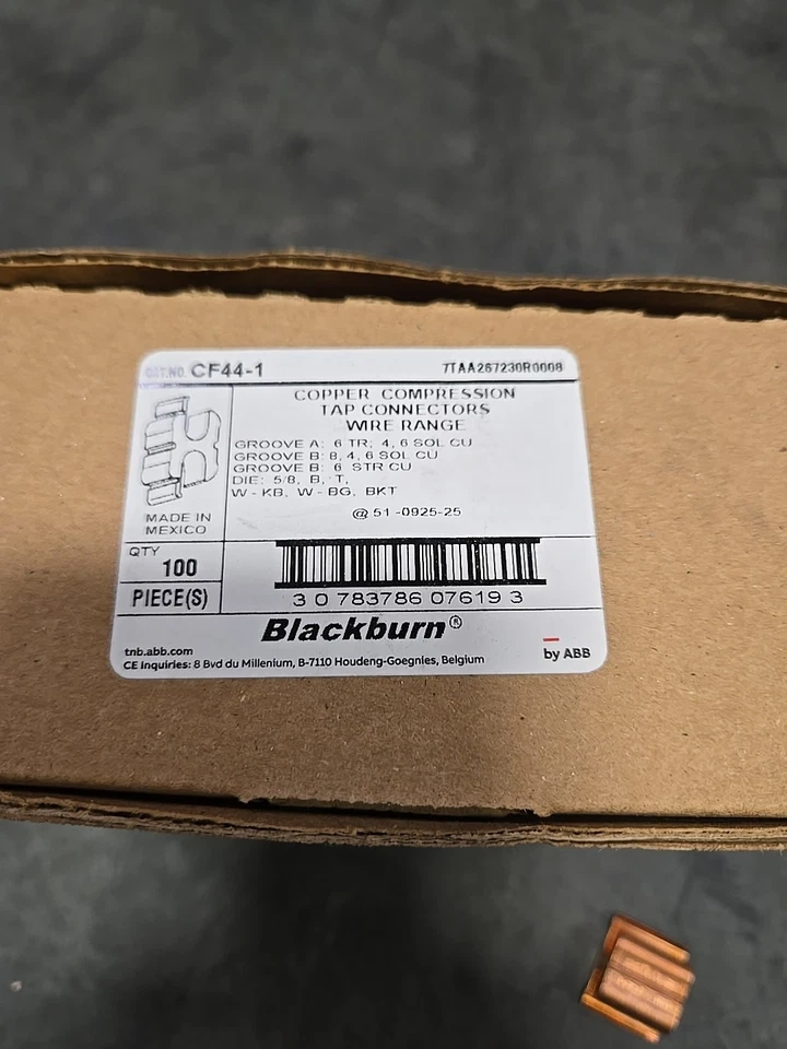 New Blackburn CF44-1 Copper Compression Tap 6 to 4 Awg Connectors QTY=100 - Image 2 of 4