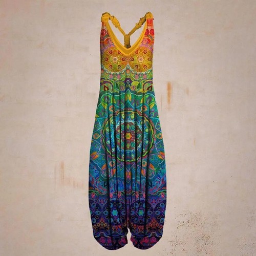 Harem Romper One-piece Jumpsuits Overalls Women Plus Size 5XL Abstract Print - Picture 7 of 26