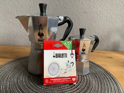 Bialetti Moka Express, 2 Stück: 1-Tasse / 6-Tassen + Ersatzdichtungen