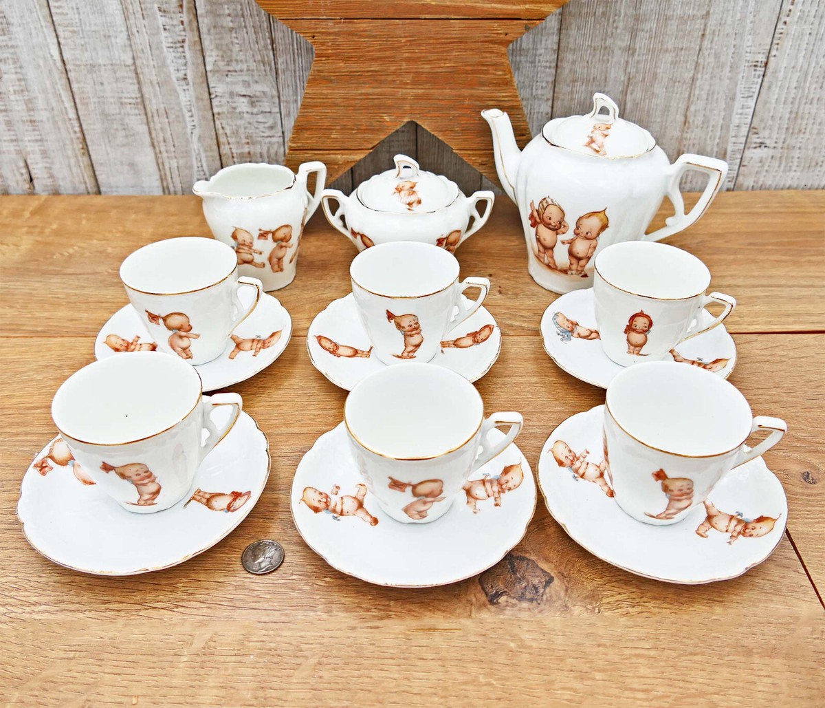 Vintage Kewpie Child's Tea Set Rose O'Neill Wilson Bavaria 15 Pcs