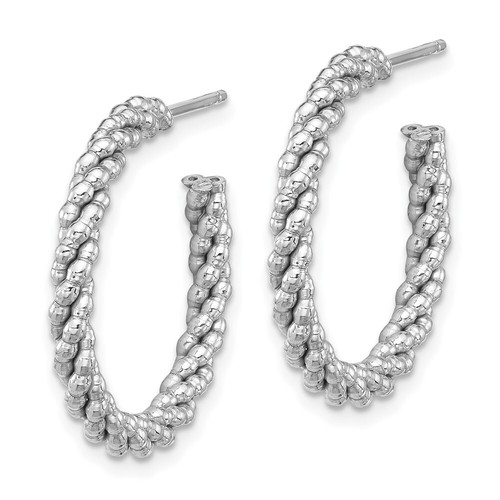 Sterling Silver Rhodium-plated Textured Twisted C-Hoop Earrings Gift for Her - Picture 2 of 6