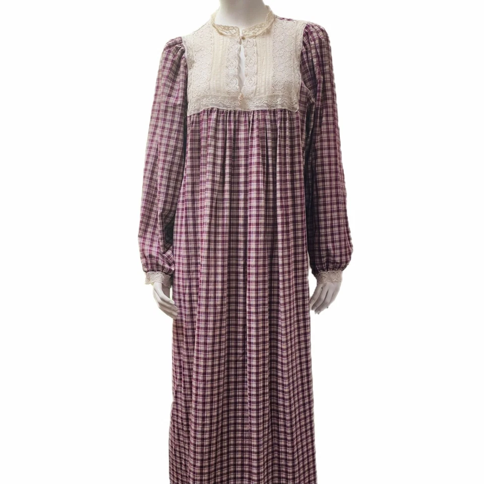 Vintage Christian Dior Nightgown Long Christmas Plaid Lace Lingerie Cottagecore - Image 3 of 4