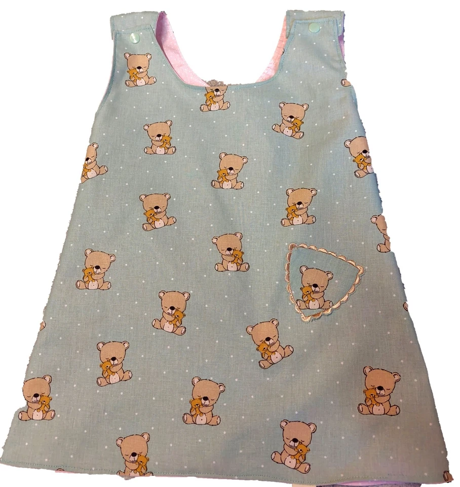 Wendekleid Schürzenkleid Teddybär  Kleid Kinderkleid TascheSommerkleid Baumwolle - Bild 1 von 4