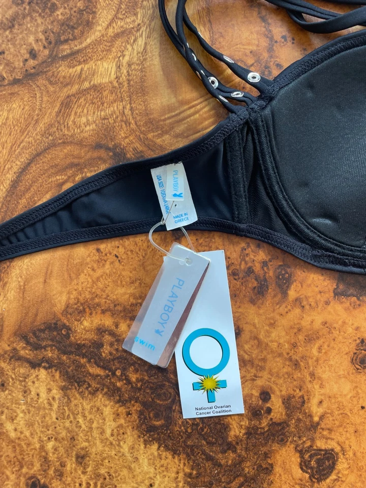 Playboy Negro Plata Tachonado Bikini Top Traje de Baño Sujetador De Colección y2k ¡RARO! Nuevo con etiquetas Foto 4 de 4
