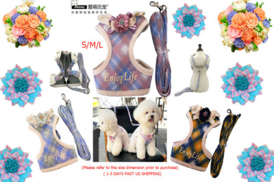 Ambaby XS/S/M/L Pet Plaid Safe Washable Floral Dog HARNESS/LEASH Mesh Puppy Vest
