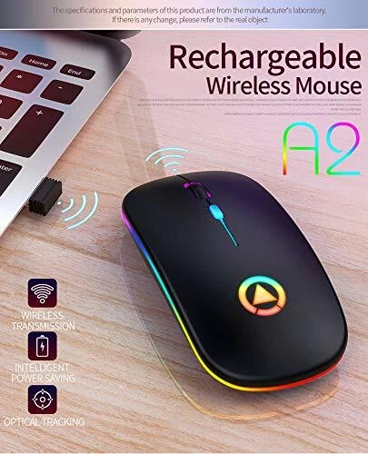 2.4GHz Wireless Optical Mouse USB Rechargeable RGB Cordless Mice For PC Laptop - Image 3 of 4