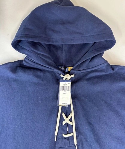 NWT Polo Ralph Lauren Women's Oversized XS/S Blue Lace-up Fleece Hoodie Pullover - Picture 8 of 10