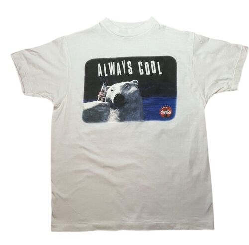 T-shirt vintage anni '90 Coca-Cola orso polare Coca-Cola punto singolo da uomo taglia M - Foto 1 di 7