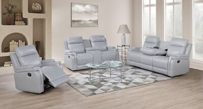 Eton 3-Piece Light Grey Reclining Sofa Set with Power Outlet