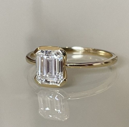 White Emerald Sparkle Diamond 1.20CT F/ VS1 Lab Grown Solitaire 14K Gold Ring - Picture 5 of 8