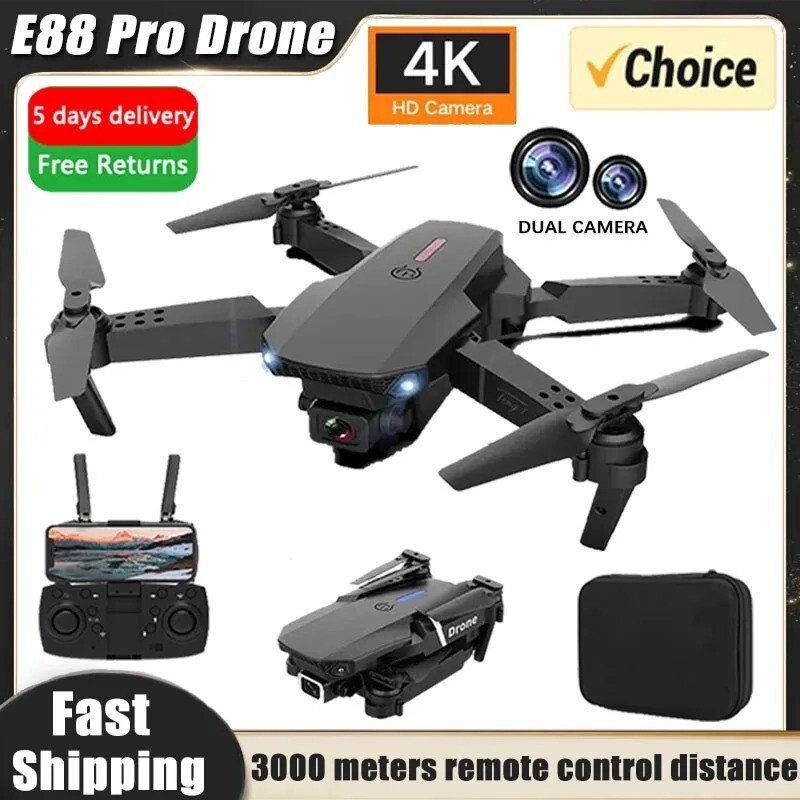Drone pliable 4K avec caméra HD grand angle noir et sa télécommande ergonomique