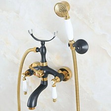 Black Gold Brass Wall Mounted Clawfoot Bath Tub Faucet Hand Shower Mixer Tap