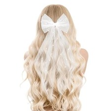 Bridal Pearl Hair Bow Veil Bridesmaid Large Hair Bow Wedding Veil with White