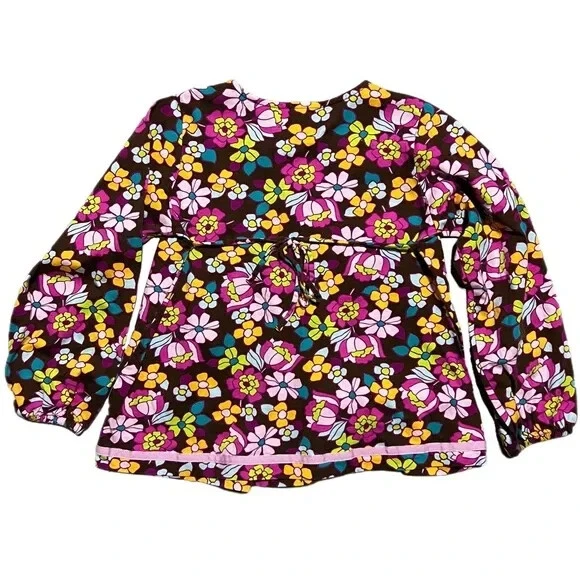 Camisa Hanna Andersson Marrón y Rosa Floral 120cm Talla 6 Borde Cinta Atada Foto 3 de 4