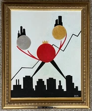 Vintage Geometric Surreal Abstract Painting Art Wall Hanging Signed REM Menges