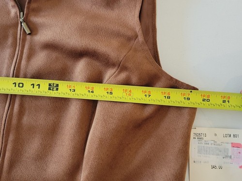 Vintage Joan Leslie Vest Faux Suede Brown Sz Petite Medium Full Zip - Picture 7 of 11